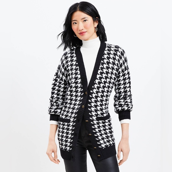 LOFT Houndstooth Boyfriend Pocket Cardigan XXS - Picture 1 of 9